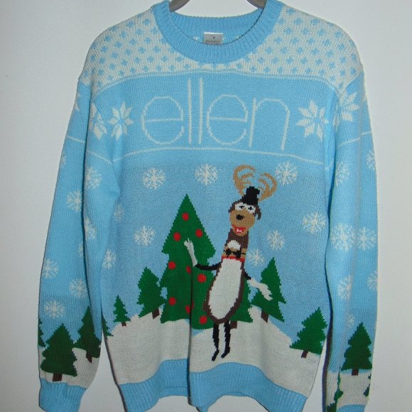 ELLEN DeGENERES SHOW ugly Christmas sweater M retro North Pole Reindeer - Picture 1 of 7